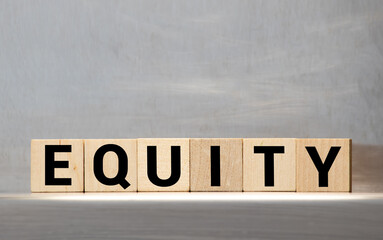 EQUITY word made with building blocks isolated on white