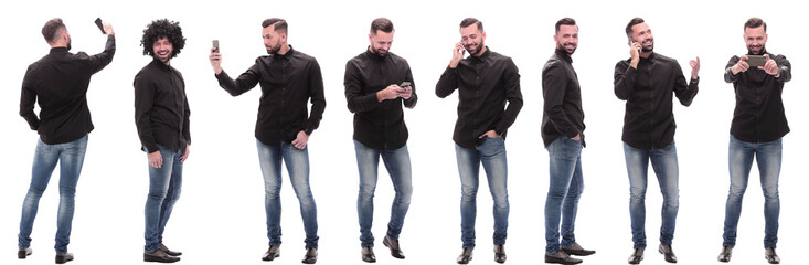 collage of photos of a young man with a smartphone