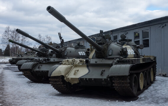 March 23, 2019 Moscow region, Russia. Soviet medium tank of the mid-XX century T-54 in the Central Museum of armored weapons and equipment in Kubinka.