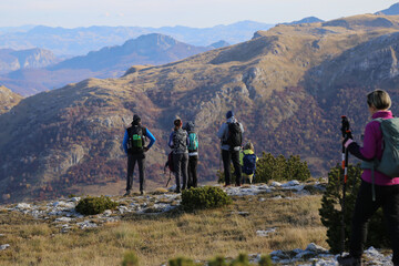 Fototapeta premium group of hikers in the mountains