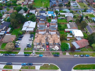 Construction of Brick Veneer town houses in Melbourne Victoria Australian Suburbia 