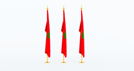 Silk Flag of Morocco isolated on white background. Fabric Flag of Morocco. 3D render