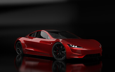 Obraz na płótnie Canvas Red sports car on black background front view