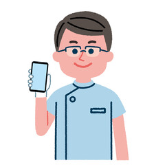 スマートフォンを持っている歯科医師のイラスト素材