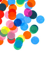 Colorful confetti on white background with copy space.