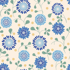 Fototapeta na wymiar Blue Allover Floral non directional Repeat Pattern