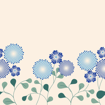 Blue and Green Floral Border Repeat Pattern