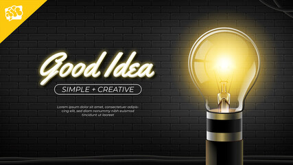 Good Idea Light Bulb on Black Brick Wall