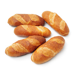 crusty mini baguettes on a white background