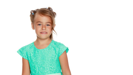 Portrait of a little girl close-up.Isolated on white background.