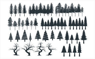 assorted pine tree vector graphic design template set for sticker, decoration, cutting and print file - obrazy, fototapety, plakaty