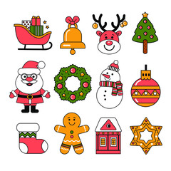 set of Christmas vector flat style icons, cute stickers