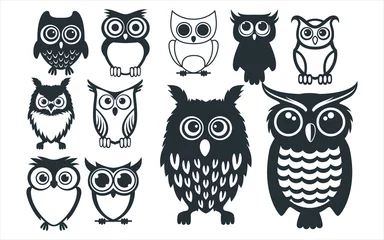 Foto op Plexiglas Uiltjes geassorteerde schattige uil vogel mascotte vector grafische ontwerpsjabloon ingesteld voor sticker, decoratie, snijden en print bestand