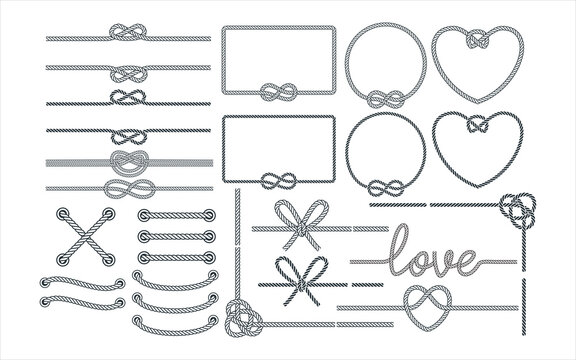rope knot, rope border, vector graphic design template set for sticker, decoration, cutting and print file