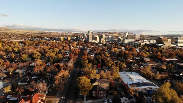 Drone flight tilt up looking toward downtown reno nv from the south end of town