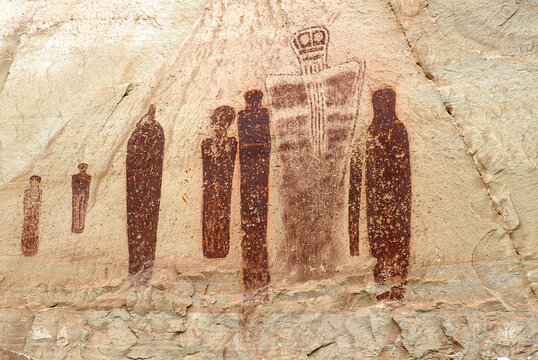 The "Great Gallery" is in Horseshoe Canyon in Canyonlands National Park near Moab Utah.  Ancient Native American pictographs dated between 2000 and 7000 years old.  A remote canyon of sandstone cliffs