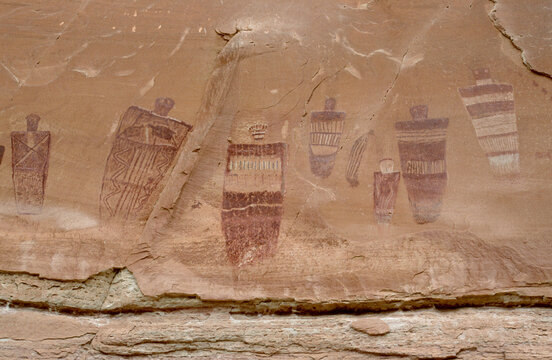 The "Great Gallery" is a sandstone cliff wall covered in ancient Native American pictographs dated from 2000 to 7000 years old.  In Canyonlands National Park near Moab Utah.