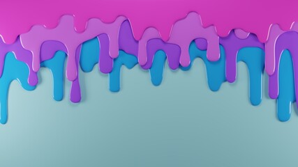 Dripping layers in shades of blue and purple. Abstract concept background. Digital 3D render.