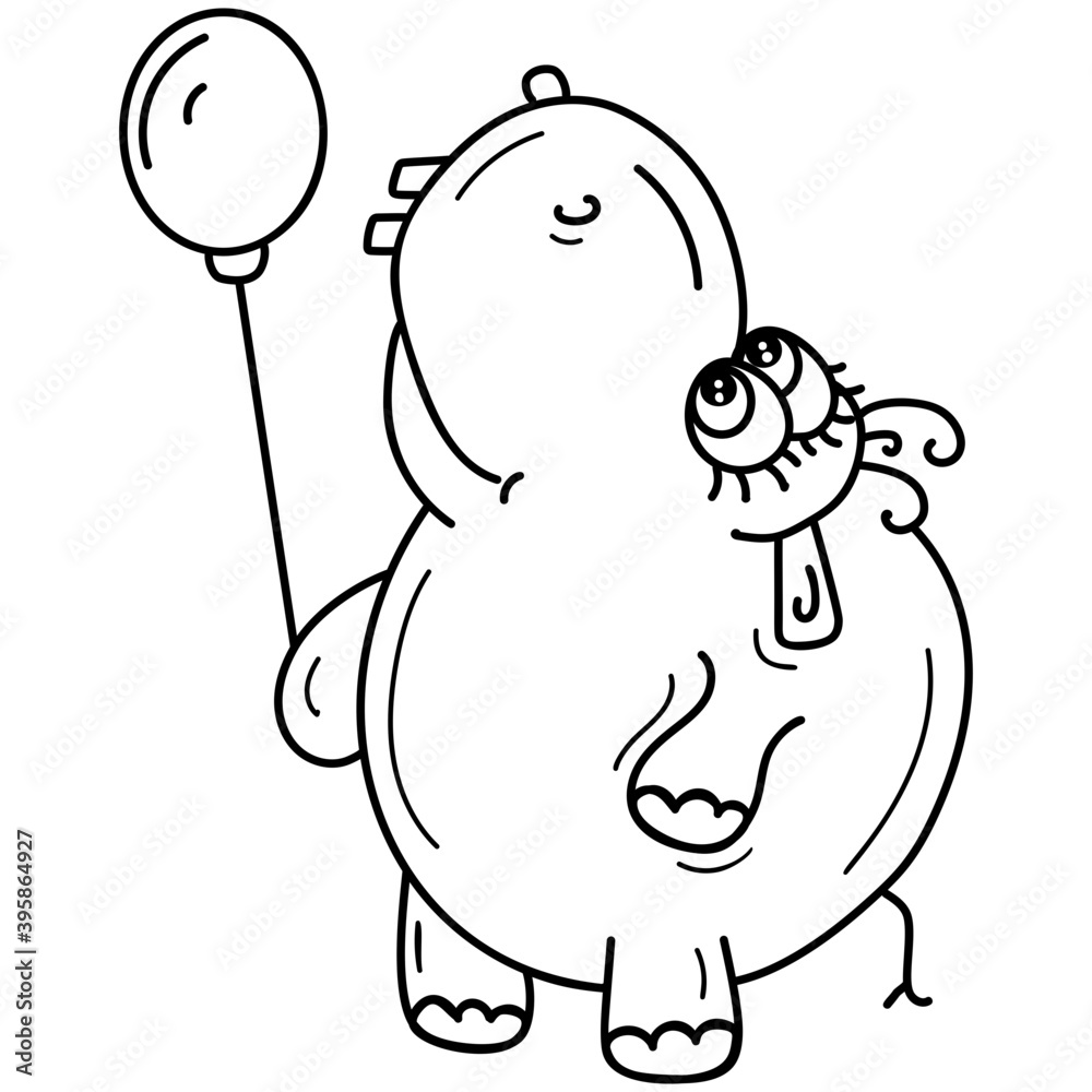 Poster hippo cartoon drawing