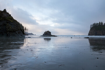 Cloudy sunset on Second Beach of Olympic National Park, Washington