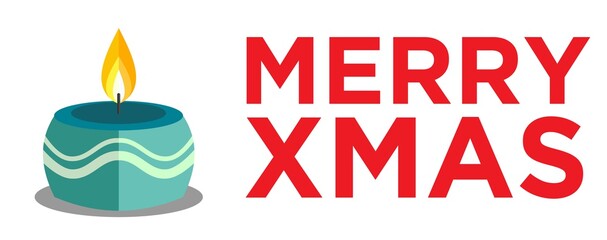 Merry Christmas Horizontal Vector Banner with Bowl Shape Candle