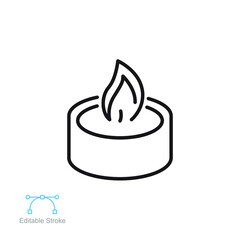 Wax Candle line icon. Candle flame burning. Burning Aromatic candle in cup. simple outline pictogram for beauty spa logo, website. Editable stroke. Vector illustration. Design on white background. EPS