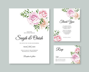 Beautiful wedding card invitation template with watercolor flower