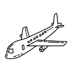 Fototapeta na wymiar Airplane Icon. Doodle Hand Drawn or Outline Icon Style