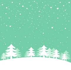 Snow landscape background. Retro Merry Christmas greeting card.