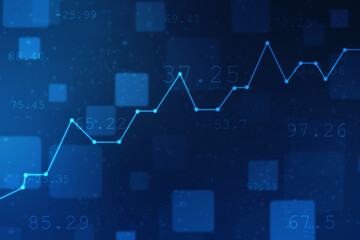 Futuristic raise arrow chart digital transformation abstract technology background. Big data and business growth currency stock and investment economy