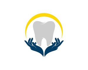 Hand care with tooth and yellow swoosh