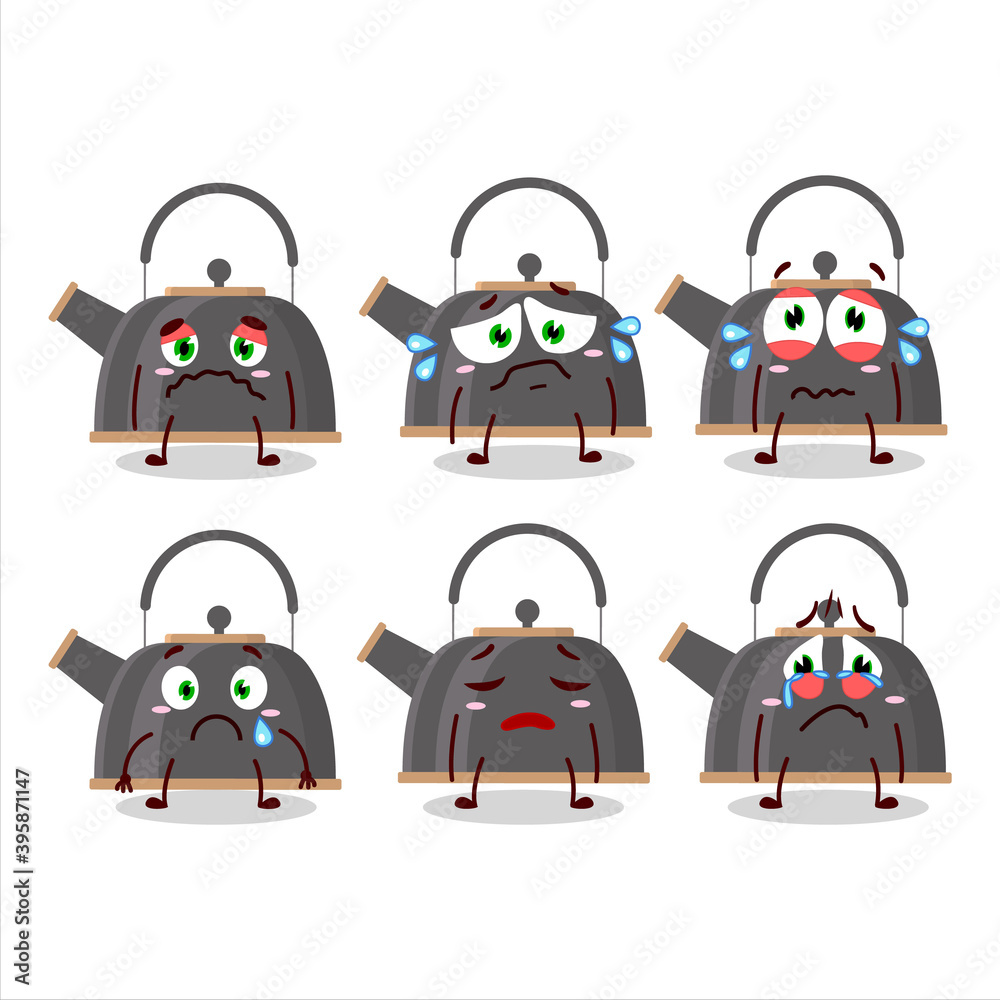 Poster Black teapot cartoon character with sad expression