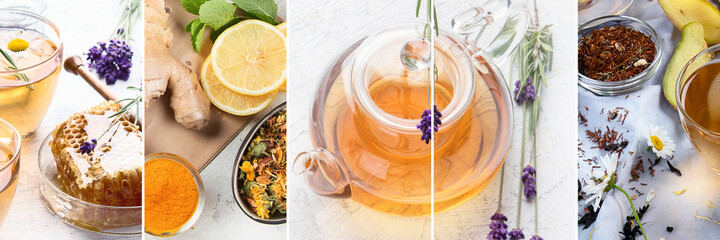 Various kinds of herbal tea. Natural herbs medicine