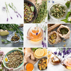 Various kinds of herbal tea. Natural herbs medicine
