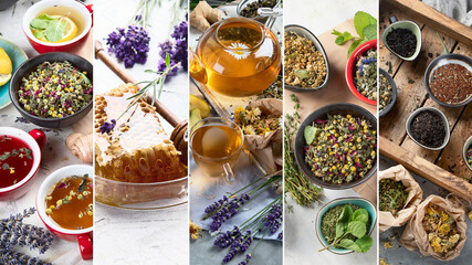Various kinds of herbal tea. Natural herbs medicine