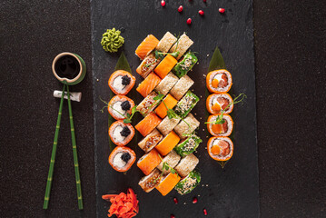 sushi on the black background