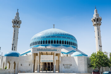 Blue dome of King Abdullah I Mosque in Amman, Jordan, built in 1989 by late King Hussein in honor of his father
