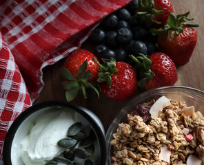 Breakfast muesli with berries and yogurt