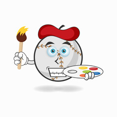 Fototapeta premium The Baseball mascot character becomes a painter. vector illustration