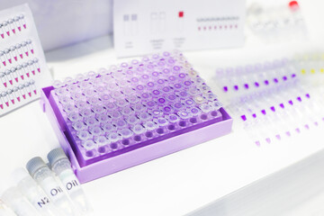 Pcr well plate on 96 well microplate with biological samples