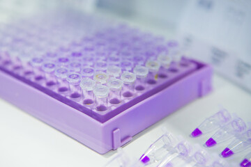 Pcr well plate on 96 well microplate with biological samples