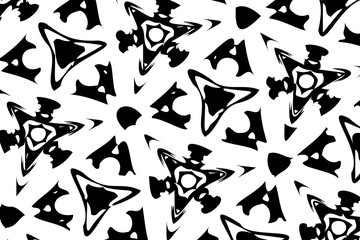 Abstract black white image with long and short intermittent liquid lines made by brush. A monochrome image drawn by hand. Dirty shabby smears of black paint. Vector eps illustration.