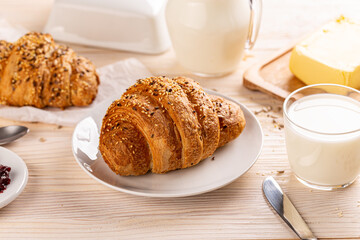 Continental breakfast with croissants