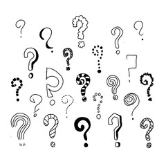 question mark doodle of hand drawn isolated on white background - 395877922