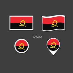 Angola flag logo icon set, rectangle flat icons, circular shape, marker with flags.