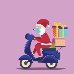 Santa in face mask on scooter