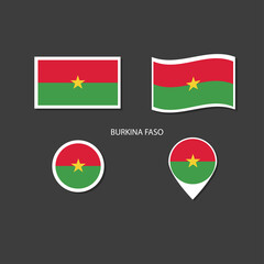 Burkina Faso flag logo icon set, rectangle flat icons, circular shape, marker with flags.