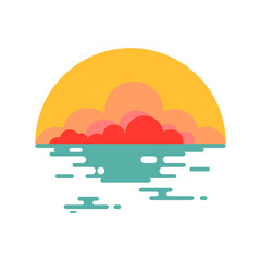  The yellow twilight sky at the end of the sea is sparkling blue gold