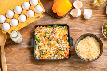Cooking of rice casserole on table