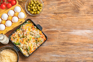 Cooking of rice casserole on table